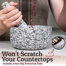 Priority Chef Heavy Duty Large Mortar And Pestle Set, Hand Carved From Natural Granite, Make Fresh Guacamole, Pesto, Stone Grinder Bowl, Herb Crusher, Spice Grinder, 6.3 Inches Wide, 2 Cup - Grey - 2杯 - 查看 4