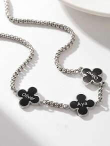 1 chiếc vòng cổ khắc tên theo yêu cầu, 1-3 tên, vòng cổ hình cỏ bốn lá, vòng cổ mặt dây chuyền khắc chữ, vòng cổ nhiều tên, chất liệu thép không gỉ, trang sức chống phai màu. - Nhiều màu - Xem 3