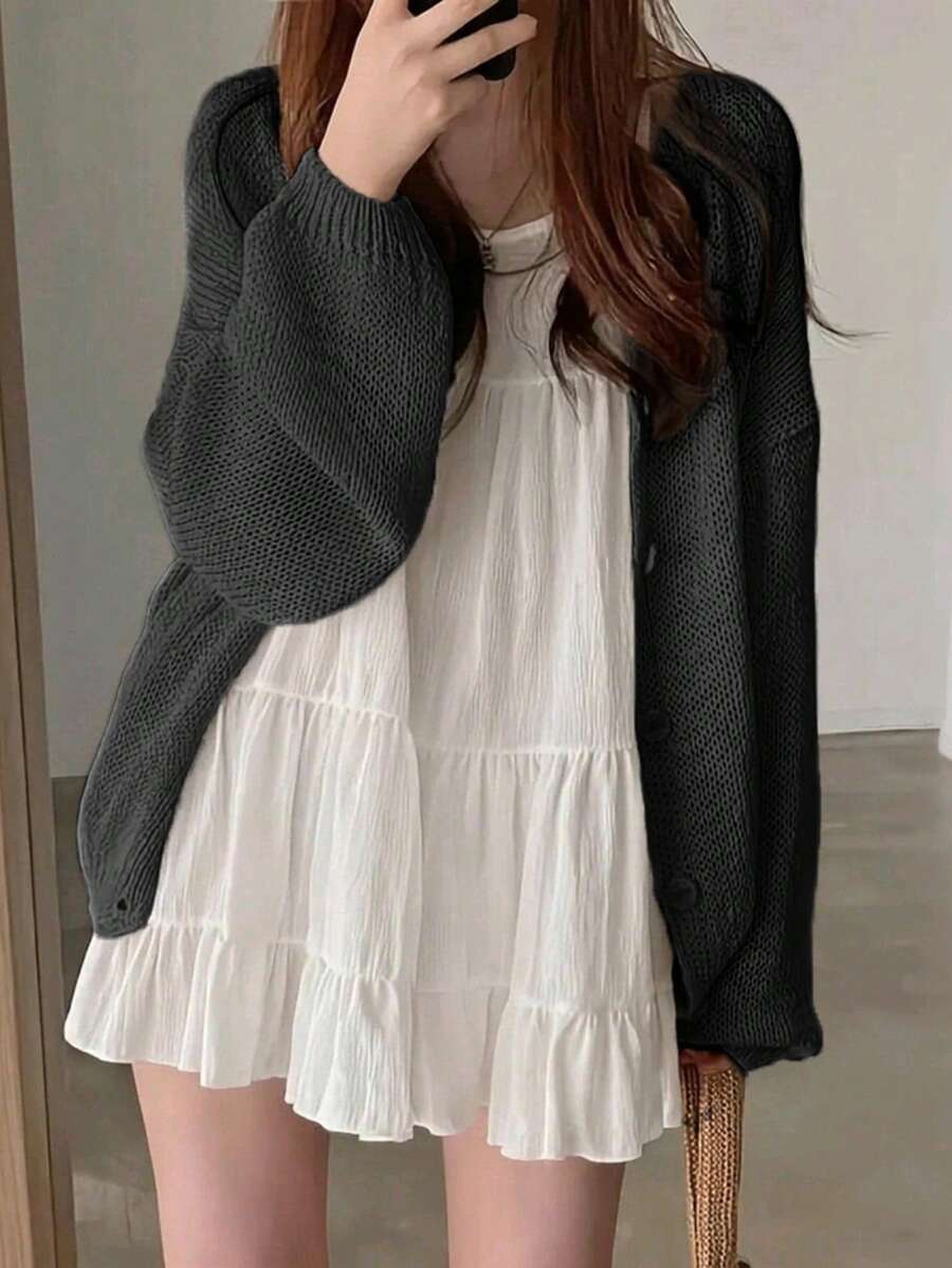 Spring/Summer Knitted Long Sleeve Lightweight Sunscreen Cardigan Black - Black - View 1