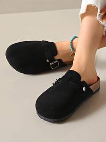 女士春季新款圆头厚底舒适套脚软底休闲时尚穆勒鞋 - 黑色 - 查看 4