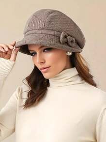 1pc Warm Plaid Bucket Hat, Fashionable Ear-Warming Beret Hat For Women, Ideal Outdoor Accessory, Suitable For All Seasons, Includes Drawstring For Adjustable Size Valentine's Day