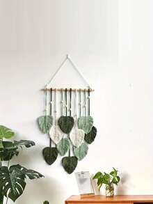 1件手工编织波西米亚风叶子造型装饰挂毯，适合作为礼物、咖啡馆装饰、家居装饰、卧室装饰（注：叶子可自行修剪） - 綠色 - 查看 14