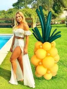 65 件 1/2 套菠萝柱气球套装，包含黄色和深绿色乳胶气球，适用于生日装饰、夏威夷 Luau Aloha 热带夏季海滩派对、礼物、夏季派对、水果主题庆祝活动、大气场景装饰