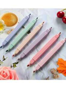 1套/12支随机颜色双头方形荧光笔，双头马克笔，渐变荧光笔，圆头，水性，速干，适用于学校、办公室日记用品、学习用品、文具、派对礼物、生日礼物和开学季礼物 - 彩色 - 查看 4