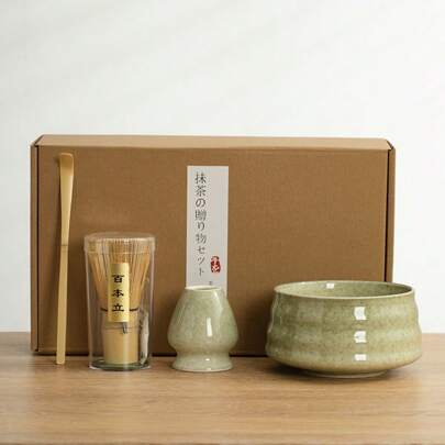 4pcs Matcha Bowl Set Including Matcha Whisk, Matcha Scoop, Matcha Bowl And Matcha Stand, Japanese Style Matcha Tea Set Gift Box