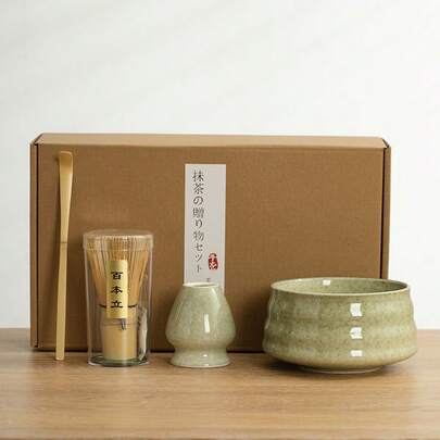 4pcs Matcha Bowl Set Including Matcha Whisk, Matcha Scoop, Matcha Bowl And Matcha Stand, Japanese Style Matcha Tea Set Gift Box