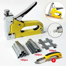 三合一重型手动订书机，配备 300 个订书钉，含起钉器，适用于木板、工艺品、织物 DIY 工具套装，可调功率，金属机身手动订书机，无需插电 - 黃色 - 查看 12