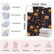 1 Piece-​Best - Selling Halloween Polyester Blanket, Witchy Pumpkin & Moon Pattern With Stars & Webs, Cozy Soft Throw For Couch/Bed, Spooky Seasonal Decor Must - Have