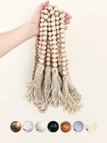 1pc Farmhouse Beads 30/39/45/52in Wooden Beads Garland With Tassels – Rustic Boho Wedding Decor, Bridal Shower & Party Essentials, Table Centerpiece, Holiday Wreath For Door/Halloween/Thanksgiving/Christmas, Home Decor Accents (Bedroom/Living Room/Garden Wall, Gift For Teachers/Best Friends/Housewarming)