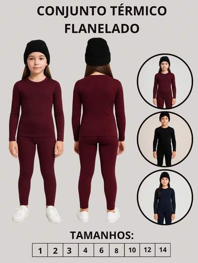 Conjunto Infantil de malha térmica flanelada com legging e blusa. Proteção e Conforto nos Dias Frios