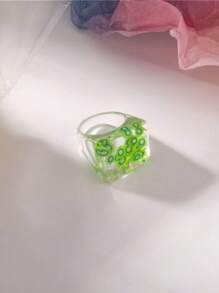 1pc Vintage Versatile Tie Dye Resin Bangle, Glitter Geometric Design, Gradient Fit For Banquet & Party, All Season Wear, Green