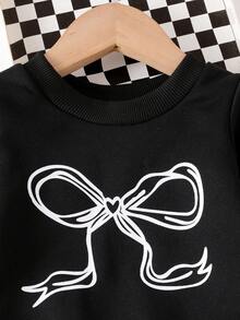 2 件套女婴蝴蝶印花黑色圆领长袖运动衫和蝴蝶装饰松紧腰牛仔裤套装 - 黑色 - 查看 3
