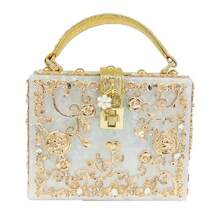 Formal Evening Clutch Acrylic Square Box Bag With Rhinestones Shoulder Bag Crossbody Bag Purse - 白色 - 查看 3