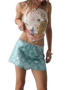 Sequin Skirt For Women-Stretchy Low Waist Bodycon Night Out Party Shine Sparkly Mini Skirts - 綠色 - 查看 5