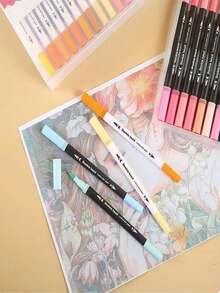 12/24/36/48/60/80/100/120 件彩色双头笔刷马克笔套装，带细线笔和笔尖，软头，适用于学校、绘画、写作、日记，随机款式返校 - 彩色 - 查看 11