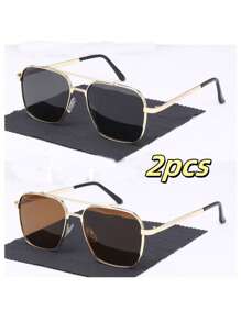 1/2/3/4 Pairs Combo, Men's Square Luxury Fashion Glasses, Metal Frame Design, Single Pair Comes With 1 Elegant Glasses Case, & Versatile, Attracts All Eyes. For Daily Life, Beach, Driving And Outdoor Travel Accessories, Also Provides UV Protection.