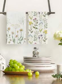 2pcs Kitchen Tools Towels Kitchen Cloths, Polyester Hand Towels With Flowers Pattern, Super Soft Woven Dishcloths, Machine Washable, Ideal For Holiday Gifts & Home Decor.