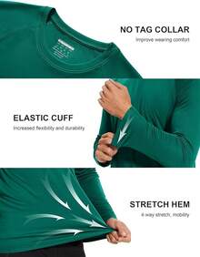 Men's Long Sleeve Shirts UPF 50+ UV Sun Protection Athletic Shirts For Hiking Running Workout Rash Guard-2025 - Emerald Green - View 9