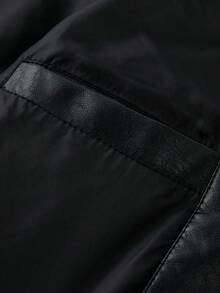 男士中长款单排扣翻领夹克，复古简约休闲PU外套 - 黑色 - 查看 4