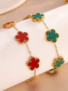 1 pezzo Braccialetto alla moda con decorazione floreale a quadrifoglio, adatto per l'uso quotidiano delle donne