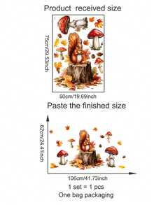 秋季松鼠和秋叶墙贴 - 自粘式秋收装饰，暖色调，适用于客厅、卧室、走廊 - 耐用塑料季节性家居装饰、秋季家居装饰、节日房间装饰、秋季主题艺术品、易粘贴贴纸、舒适的秋季主题、高品质 PVC、DIY 爱好者 - 彩色 - 查看 12
