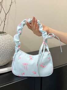 1 Peça Bolsa de Tecido com Cordão para Debaixo do Braço, Nova, Fofa, Casual, Portátil, Bolsa Transversal Versátil e Doce de Lona com Estampa Floral