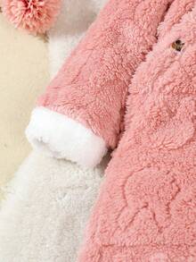 Baby Girls' Hooded Fleece Jumpsuit With Bow Decor, Long Sleeve Jumpsuit For Girls, Autumn/Winter - Pink - View 6
