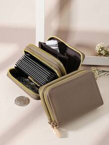 SOUTHLAND&KANGAROO Double Zipper Multifunctional Coin Purse Letter Pattern Card Holder Multi-Slot Card Storage Bag, Can Store Credit Cards And Other School Supplies, Suitable For Student Dorm Use, Women's Wallet Mini Wallet Clutch Card Holder - Khaki - View 2