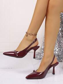 Ladies High Heel Pumps, New Spring/Summer Pointed Toe High Heels, Sexy Stiletto Wine Red Patent Leather High Heels, Strap Buckle Sandals, Backstrap High Heel Shoes, Fashion Buckle Sandals