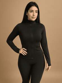 Women's Long Sleeve High Neck T-Shirt With Front Zipper Suplex Fabric Tight Gym Soft Lightweight Daytime Casual T-Shirt Women's Long Sleeve High Neck T-Shirt T-Shirt With Zipper Suplex T-Shirt Tight T-Shirt Beige T-Shirt Black T-Shirt White T-Shirt P T-Shirt M T-Shirt G Gym T-Shirt Workout T-Shirt Fitness T-Shirt For Training Casual T-Shirt Basic T-Shirt Everyday T-Shirt Comfortable T-Shirt T-Shirt For Cold Weather T-Shirt For Winter T-Shirt - 黑色 - 查看 1