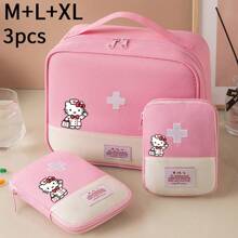 Sanrio 1/3 عبوة حقيبة طبية إسعافات أولية محمولة من النايلون مقاومة للماء من ساتريو هيلو كيتي، مغلقة بسحاب أحمر لحالات الطوارئ والوقاية من الأوبئة للسفر والرحلات العائلية والمخيمات والحفلات الصيفية الخارجية والتخييم والرحلات البرية، إكسسوارات السفر، منظم السفر، لوازم السفر، حقيبة السفر، عطلة الجامعة، السفن البحرية