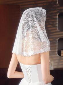 1 件女士短款单层镂空蕾丝边头巾，面纱头饰，适合婚礼、派对、摄影