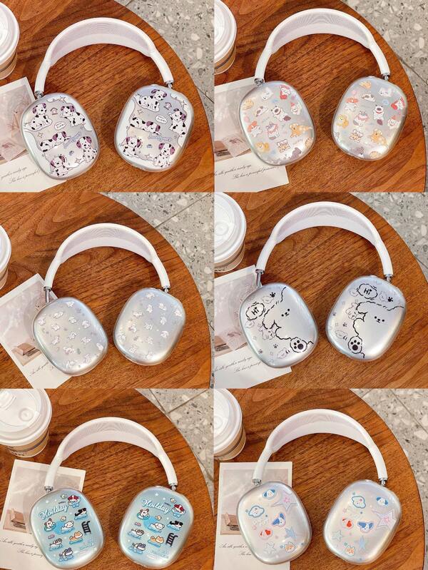 1 Pair Cute Animal Transparent TPU Protective Case Compatible With Apple Max Headphones