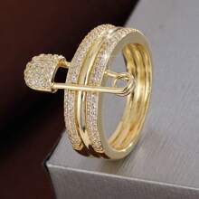 1pc Women's Pin-Shaped Zirconia Crystal Embellished Ring