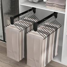 1pc Metal Garment Rack, Pull Out Pant Hanger, Bedroom Closet Clothing Rod, Multi-Functional Telescopic Storage Clothes Rack, Solid Hanging Bar, Steel Ball Divider Storage, Telescopic Design, Space Saving For Wooden Wardrobes - Black - View 1