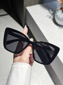 1 par de gafas de moda con forma de ojo de gato cuadrado para mujer, adecuadas para actividades al aire libre, viajes, estilo deportivo, conducir, playa, festival de música electrónica, atuendos, ambiente de vacaciones, salidas familiares, golf, senderismo - Negro y gris - Ver 2