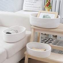 Cestino ovale intrecciato a mano, stile minimalista, di colore unico, adatto per sala, scrivania, snack, frutta, giocattoli, atrio, bagno, decorazione della casa, contenitore multiuso, cesto regalo