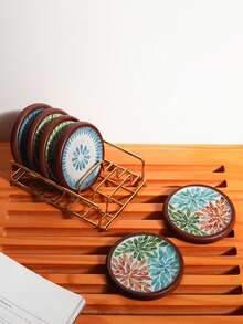 CMYD Studio 7pcs/set Japanese Style Bamboo And Wooden Heat Insulation Cup Coaster, Circular Tea Tray For Home And Living, Zen Wooden Mat - Brown - View 3