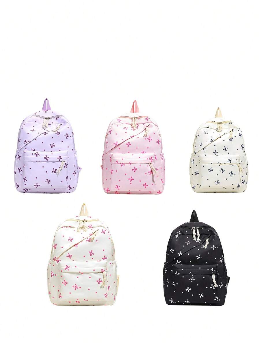 1 件开学蝴蝶结图案背包，大容量学生包，带笔记本电脑隔层书包，可调节肩带书包，休闲轻便旅行背包，非常适合女孩/青少年/学生/毕业生，适合日常使用、郊游、旅行、学校和开学