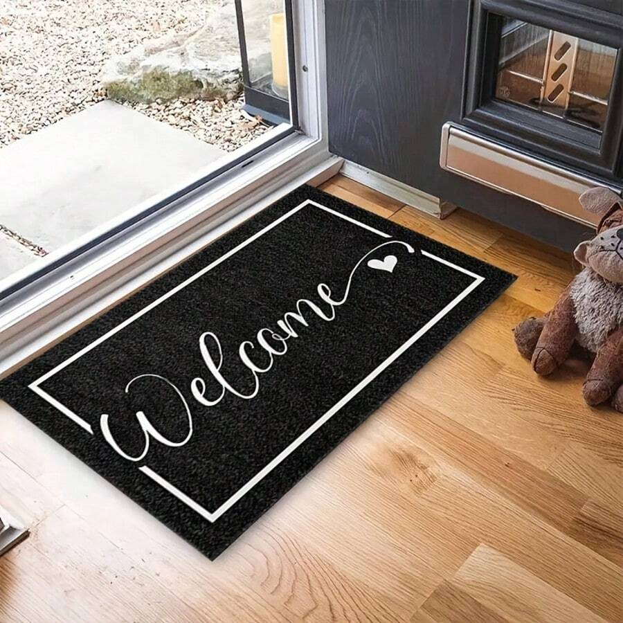 1 件 Welcome 水晶天鹅绒 TPR 防滑门垫，耐脏且易于清洁，适合客厅、卧室、浴室、厨房、家居装饰等室内/室外使用 - 黑與白 - 查看 1