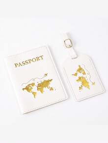 1 Set Minimalist Passport Information Card Holder For Outdoor Travel & Cross-Border Business, Foil Map Design, Parent-Child Set, Solid Color Passport Book & Travel Accessories Set, Essential Holiday Vacation Passport Cover, Women Passport Wallet - Multicolor - View 13