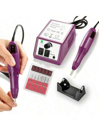 电动美甲修甲修脚钻笔式指甲抛光机工具套装，带低噪音刀头和指甲锉