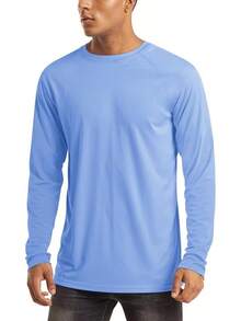 Men's Long Sleeve Shirts UPF 50+ UV Sun Protection Athletic Shirts For Hiking Running Workout Rash Guard-2025 - Light Blue - View 1