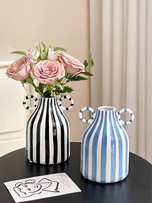 1 件黑白条纹陶瓷花瓶，手绘现代简约波西米亚风格装饰，中央餐桌，厨房书桌，书架，卧室美学 - 彩色 - 查看 5