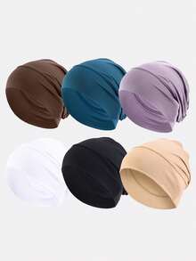 6pcs Women Elastic Headscarf Cap, Base Small Cap, Chemo Cap, Hair Care Cap, Suitable For Daily Use Hair Sleep Cap - 6-piece Set - View 4