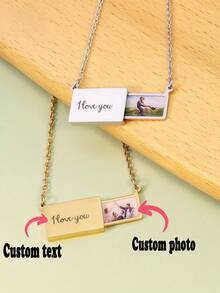 1 Pc Custom Pictures Photo Camera Necklace Personalized Pictures Photo Pet Pictures Letter Sentence Poem Number Logo Sign Can Open Mini Camera Page Memorial Pendant Stainless Steel Jewelry Pendant For Women Chain Birthday Gift Valentine's Day Gift Christmas Gift