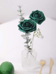 Conjunto com 30 ou 7 unidades de flores artificiais com hastes, flores de espuma verde-escuras, 8 cm de diâmetro, toque realista, rosas de espuma para projetos DIY, ideais para buquês de casamento/decoração de mesas, cenários para festas ao ar livre, decoração de ambientes/mesas, jardins/vasos de plantas, Dia dos Namorados, Dia das Mães, aniversários e também como presentes. - Verde escuro - Ver 10