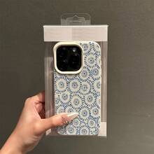 White Lychee Pattern Blue Flower Circle  Case TPU Protective Cover| Shockproof Phone Case| Suitable For  7 / X / XS / 11 Series And  12 / 13 / 14 / 15 Models Scratch-Resistant Transparent Case,Suitable For  17 Air - trắng - Xem 4