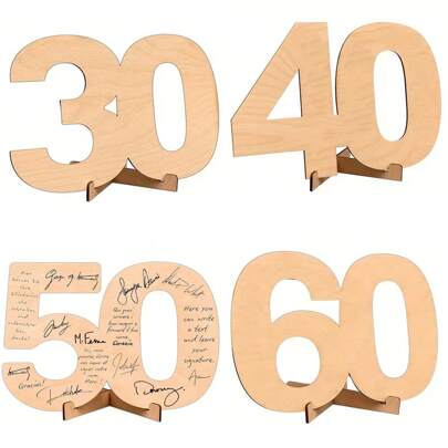 1Set 18th/30th/40th/50th/60th Personalized Wooden Number Guestbook For Birthday Party Decorations - Ideal Gift For 18th/30th/40th/50th/60th Birthday Party, Personalized Birthday Accessories, Time To Adult Party Decorative Greeting Card Wooden Card 30th/40th/50th/60th Birthday Woman Man