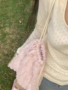 Fashionable Pink Girly Drawstring Pocket Backpack, Large Capacity Foldable Travel Bag For College Girls And Daily Outdoor, School Backpack - Pink - View 6